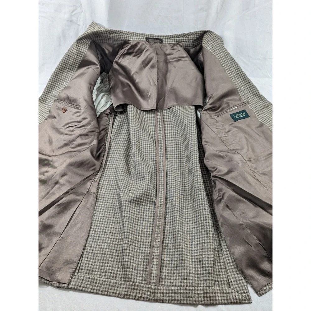 Ralph Lauren Blazer Sport Jacket Coat Silk Wool Linen Blend 44L‎ Tight Plaid EUC